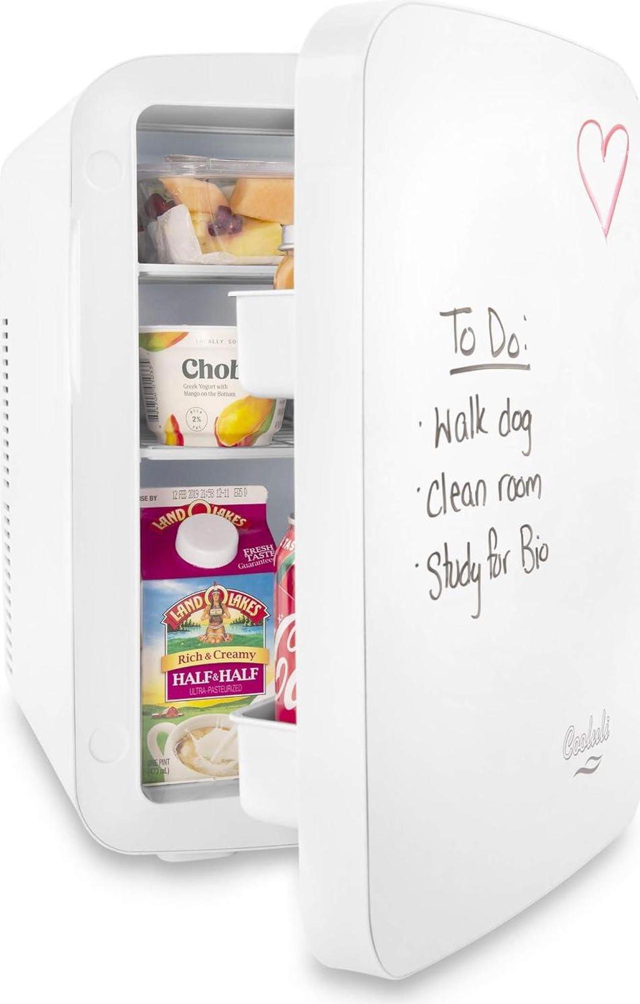 Alt view image 2 of 7 - Cooluli Vibe Mini Fridge for Bedroom - With Cool Front Magnetic Whiteboard - 15L Portable Small Refrigerator for Travel, Car & Office Desk - Plug In Cooler & Warmer for Food, Drinks & Skincare (White)