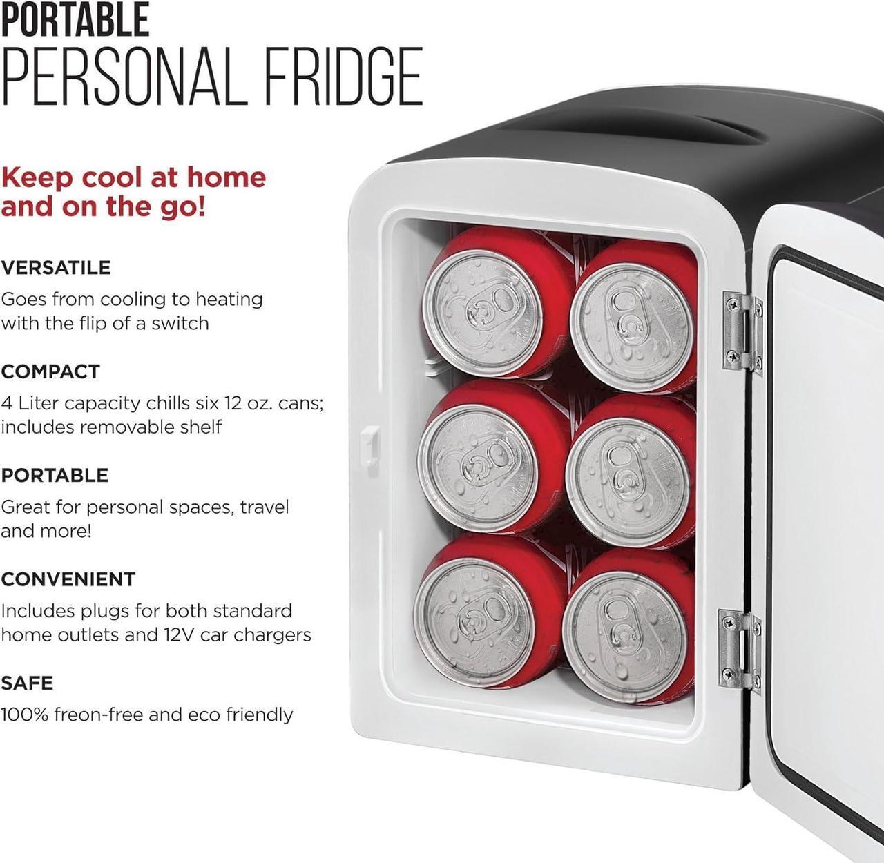 Alt view image 2 of 7 - Chefman - Iceman Mini Portable Black Personal Fridge Cools Or Heats and Provides Compact Storage For Skincare, Snacks, Or 6 12oz Cans W/A Lightweight 4-liter Capacity To Take On The Go
