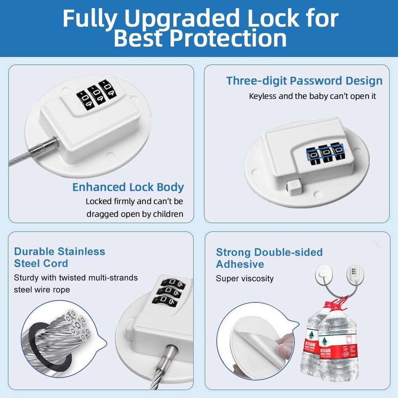 Alt view image 3 of 7 - Refrigerator Lock Combination AOSITE 2 Pack Fridge Locks for Adults Mini Fridge Locks for Kids Refrigerator Adhesive Lock Freezer Door Lock Child Safe Keyless Digital Refrigerator Lock Childproof