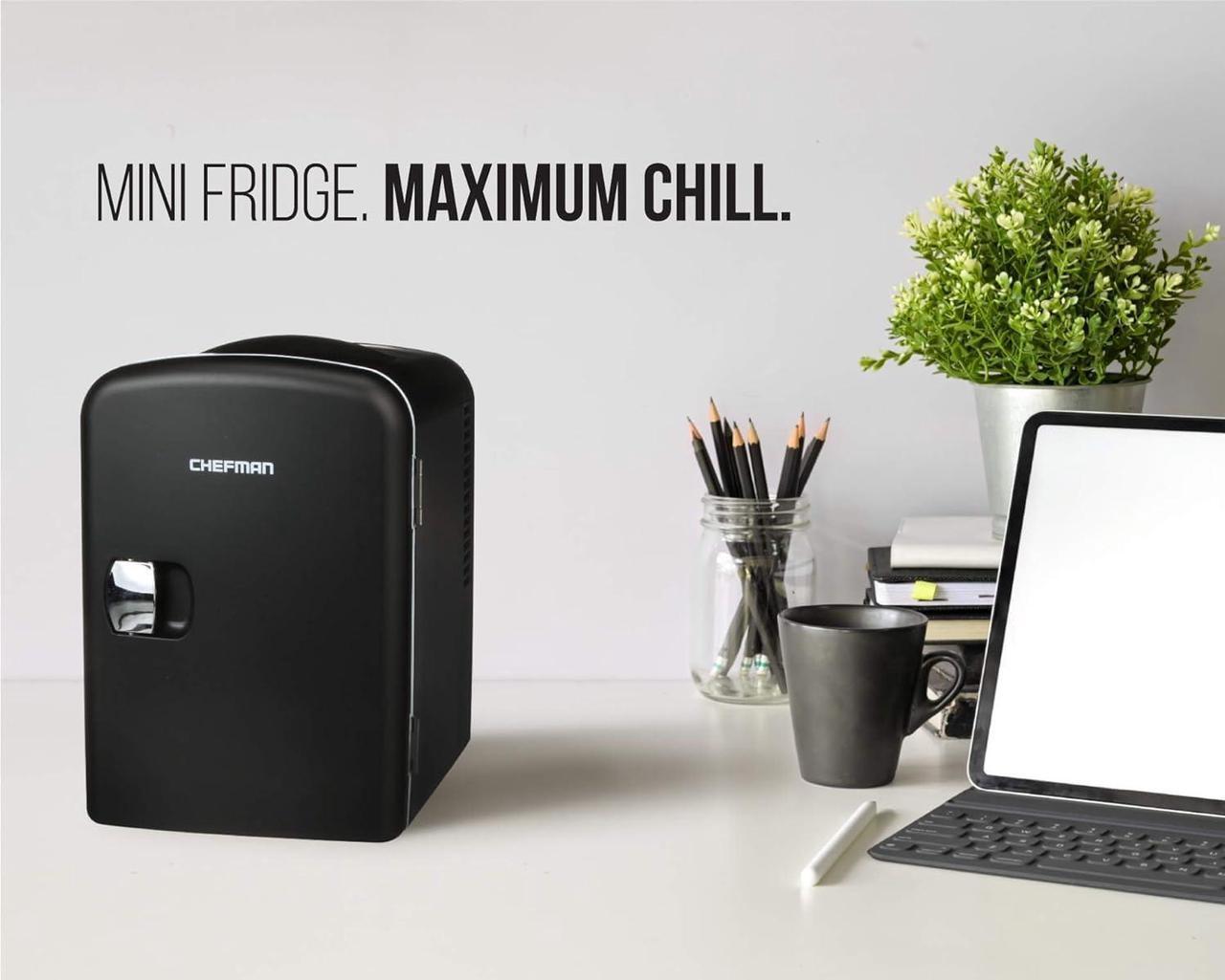 Alt view image 6 of 7 - Chefman - Iceman Mini Portable Black Personal Fridge Cools Or Heats and Provides Compact Storage For Skincare, Snacks, Or 6 12oz Cans W/A Lightweight 4-liter Capacity To Take On The Go
