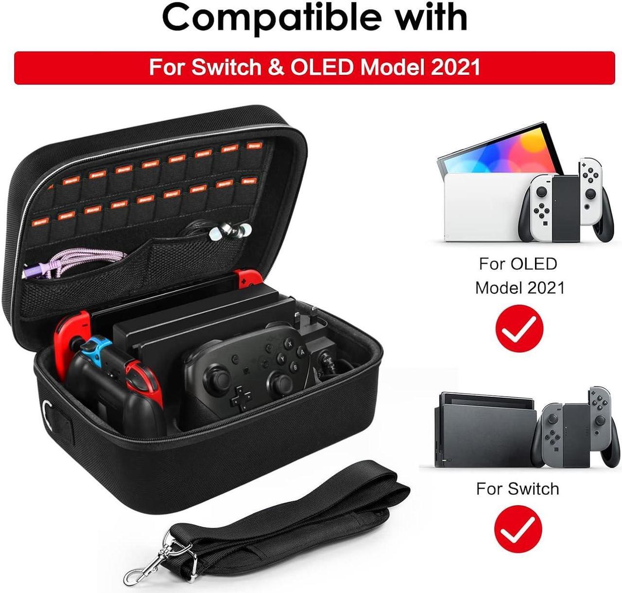 Alt view image 2 of 7 - ivoler Carrying Storage Case for Nintendo Switch/For Switch OLED Model (2021),Portable Travel All Protective Hard Messenger Bag Soft Lining 18Games for Switch Console Pro Controller Accessories Black