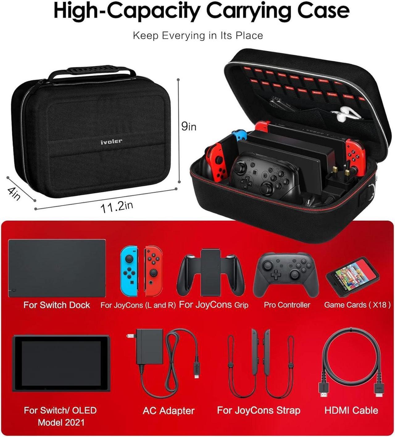 Alt view image 3 of 7 - ivoler Carrying Storage Case for Nintendo Switch/For Switch OLED Model (2021),Portable Travel All Protective Hard Messenger Bag Soft Lining 18Games for Switch Console Pro Controller Accessories Black
