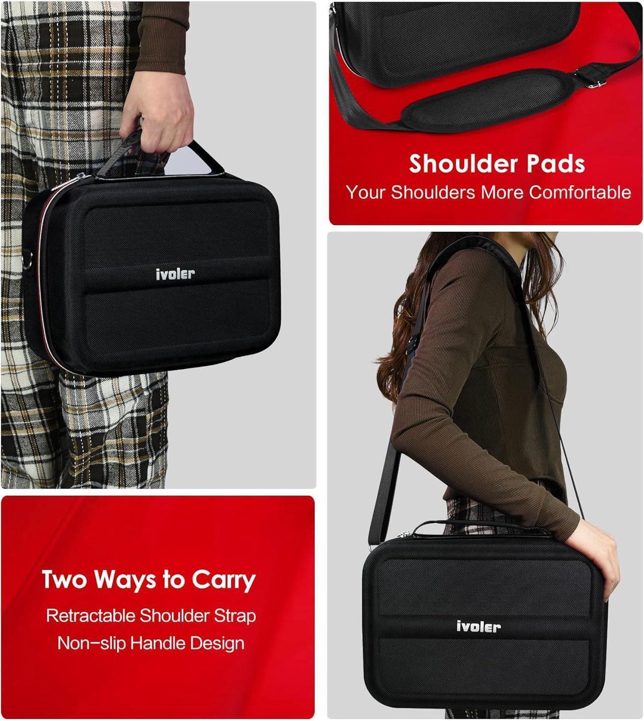 Alt view image 6 of 7 - ivoler Carrying Storage Case for Nintendo Switch/For Switch OLED Model (2021),Portable Travel All Protective Hard Messenger Bag Soft Lining 18Games for Switch Console Pro Controller Accessories Black