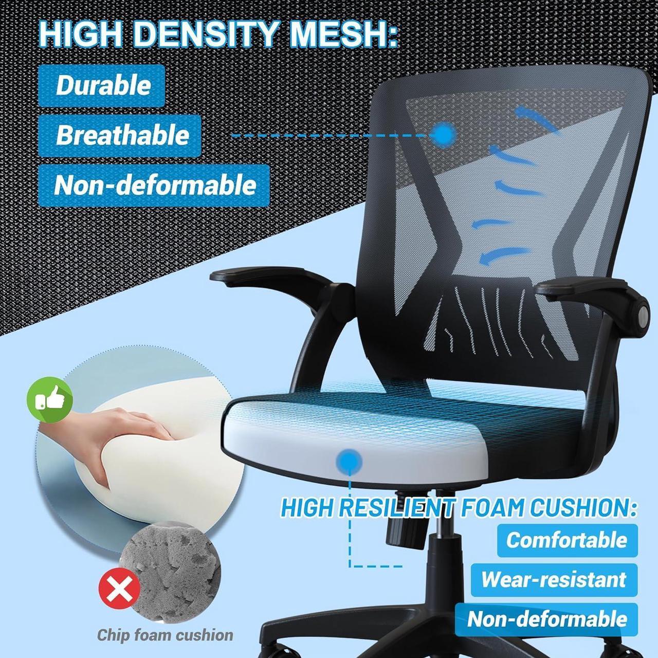Alt view image 5 of 7 - KOLLIEE Mid Back Mesh Office Chair Ergonomic Swivel Black Mesh Computer Chair Flip Up Arms with Lumbar Support Adjustable Height Task Chair