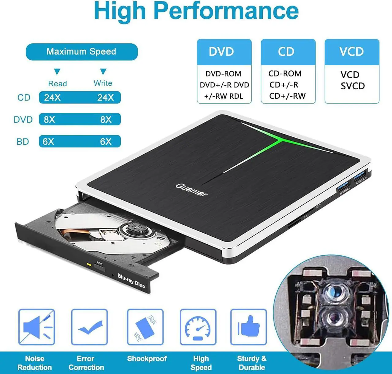 Alt view image 4 of 7 - External Blu Ray Drive, USB C Blu Ray Burner Portable Bluray DVD Player BD Reader Writer, USB 3.0 External Blu-ray Drives Optical Blueray/DVD Drive for PC Laptop Mac Desktop Windows 11 Linux