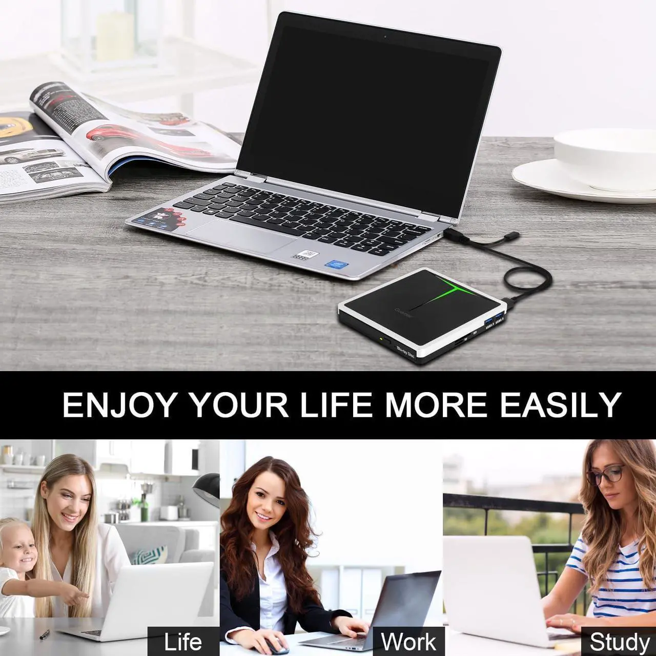 Alt view image 6 of 7 - External Blu Ray Drive, USB C Blu Ray Burner Portable Bluray DVD Player BD Reader Writer, USB 3.0 External Blu-ray Drives Optical Blueray/DVD Drive for PC Laptop Mac Desktop Windows 11 Linux
