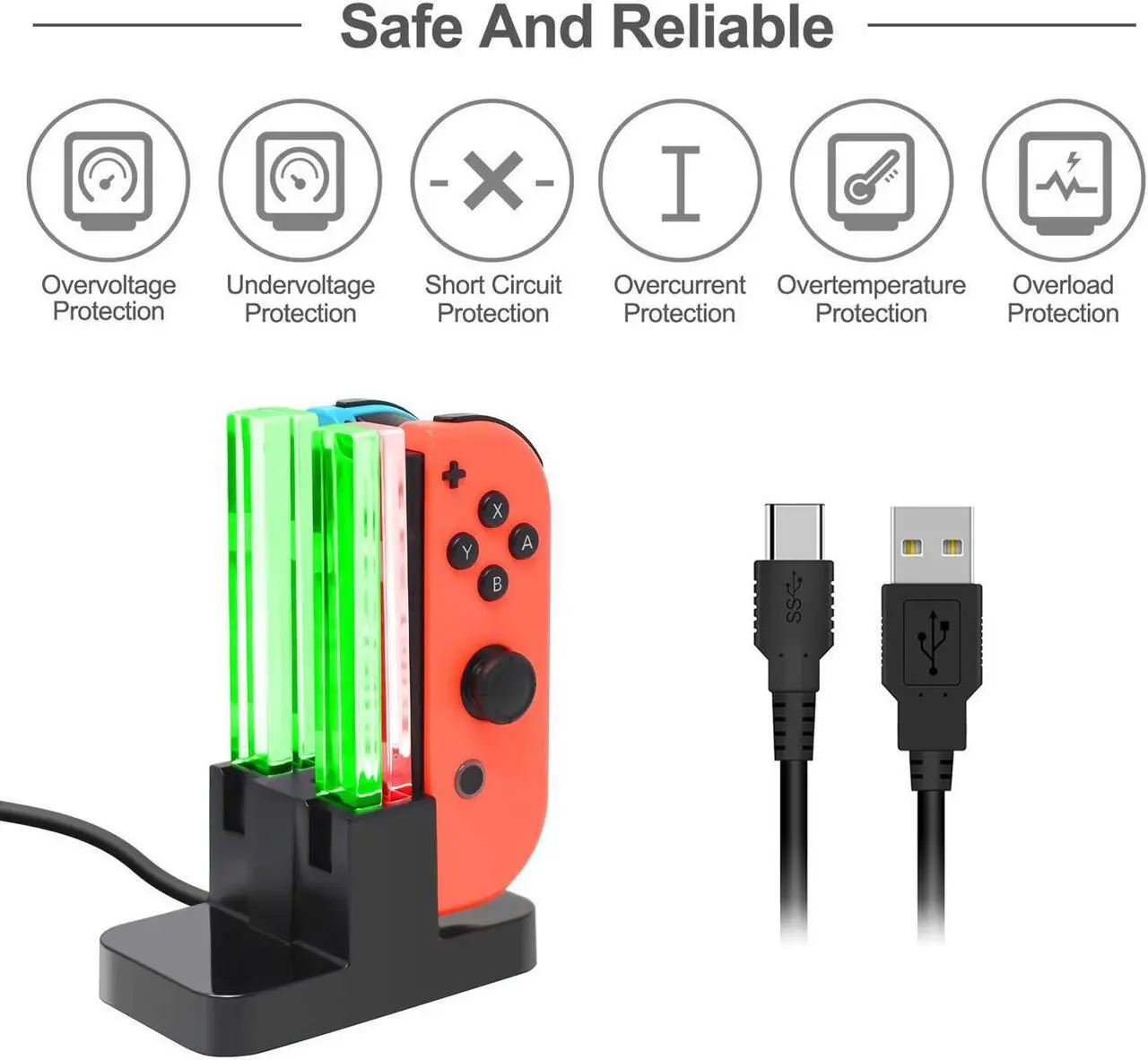 Alt view image 3 of 6 - Charging Dock Compatible with Nintendo Switch for Joy Con & OLED Model Controller with Lamppost LED Indication, Charger Stand Station with Charging Cable