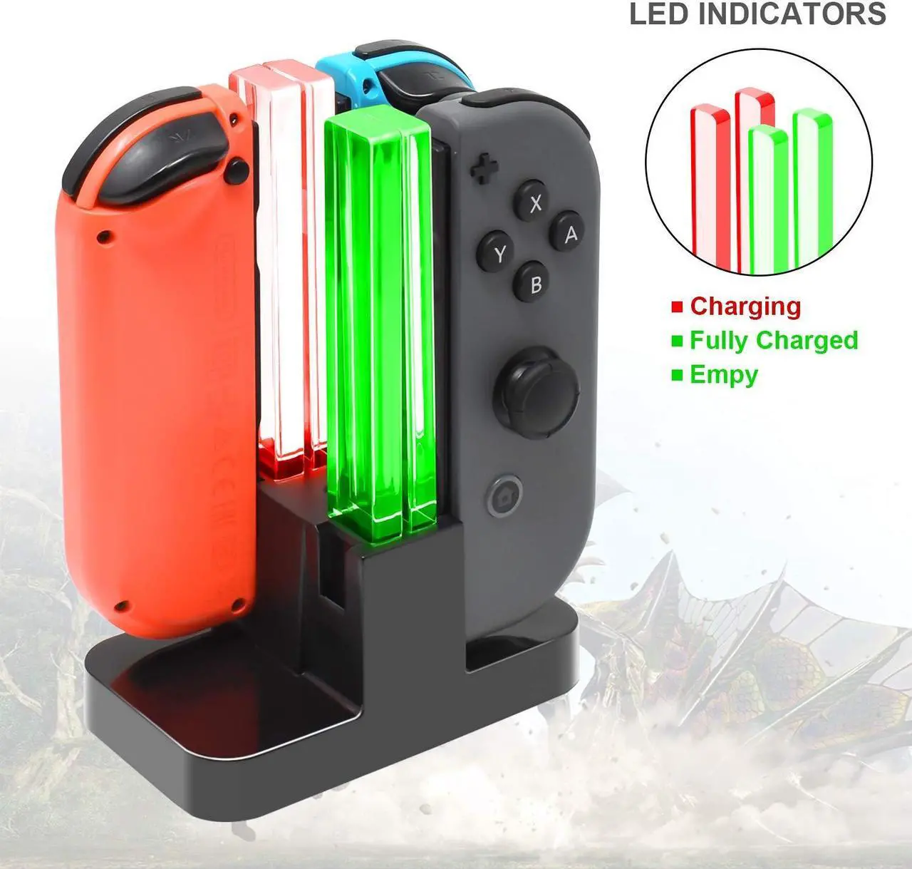 Alt view image 5 of 6 - Charging Dock Compatible with Nintendo Switch for Joy Con & OLED Model Controller with Lamppost LED Indication, Charger Stand Station with Charging Cable