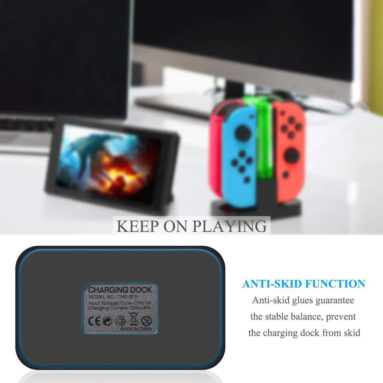 Alt view image 6 of 6 - Charging Dock Compatible with Nintendo Switch for Joy Con & OLED Model Controller with Lamppost LED Indication, Charger Stand Station with Charging Cable