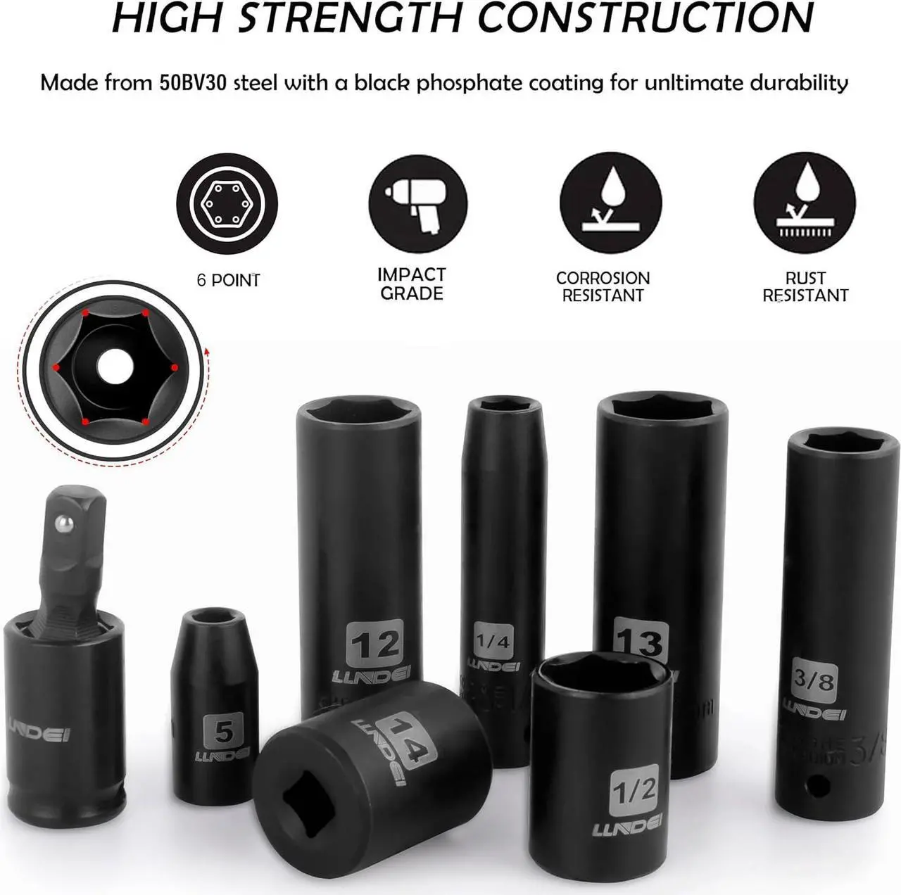 Alt view image 6 of 7 - LLNDEI 1/4Drive Impact Socket Set, 52 PCS Mechanic Tool Set with 72-Tooth Ratchet & Adapter, CR-V, Metric and SAE Sockets Storage Kit for Household Automotive Repair DIY Project