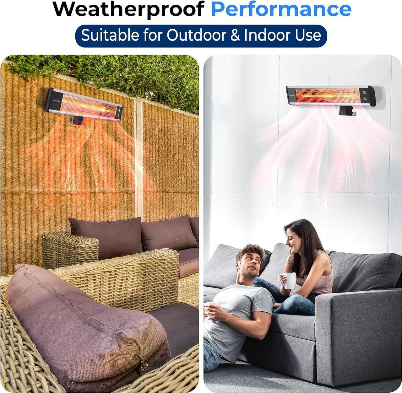 Alt view image 4 of 7 - SereneLife Infrared Outdoor Electric Space Heater, Wall Mounted Heater, 1500 W, Electric Patio Heater w/ Remote Control 26" x 8" for Restaurant, Patio, Backyard, Garage, Decks Black