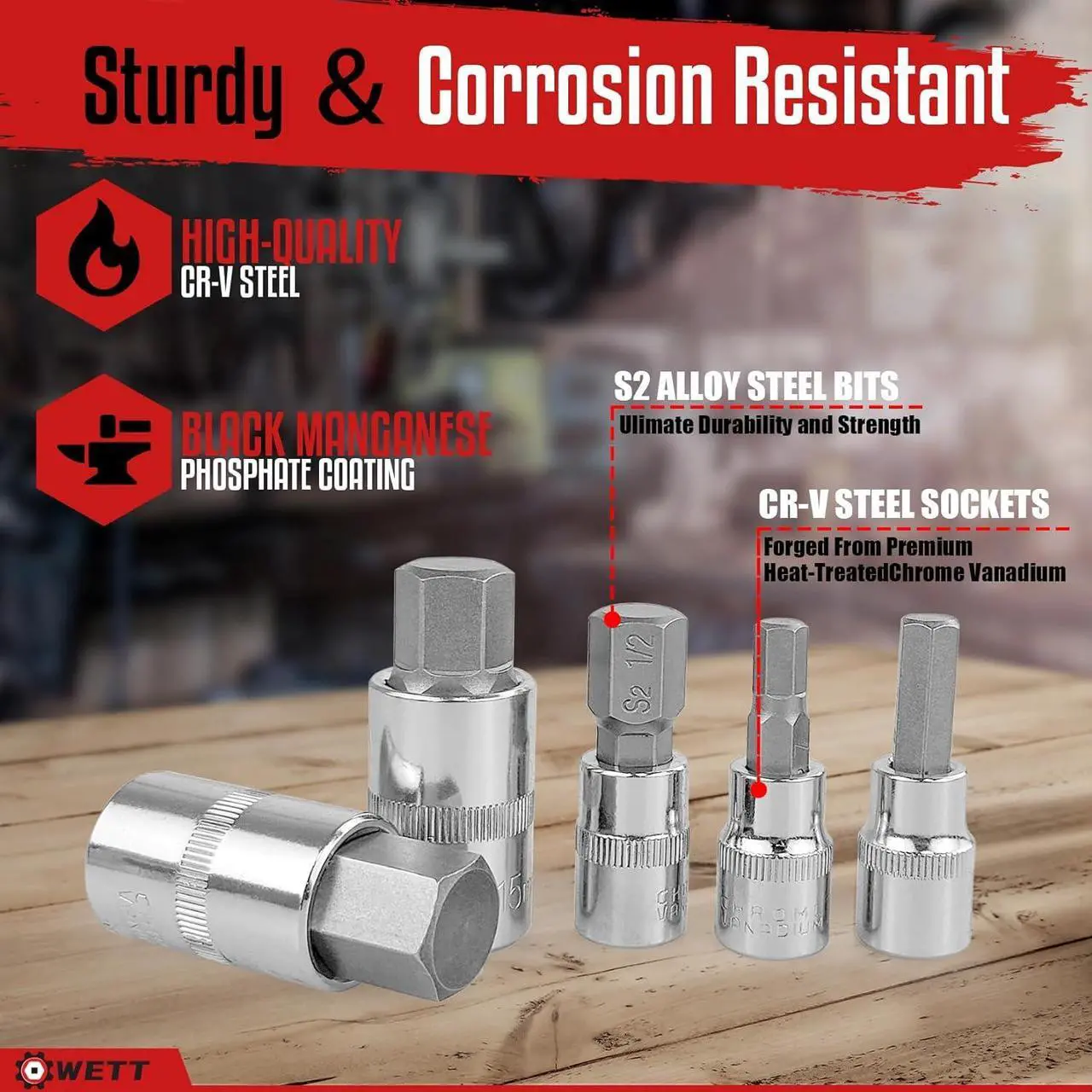 Alt view image 4 of 7 - 32pcs Master Hex Bit Socket Set, Allen Socket Set, 1/4'', 3/8', 1/2'' Hex Drive Sockets, SAE and Metric, 5/64 Inch to 3/4 Inch and 2mm to 19mm, S2 Steel & Cr-V Steel