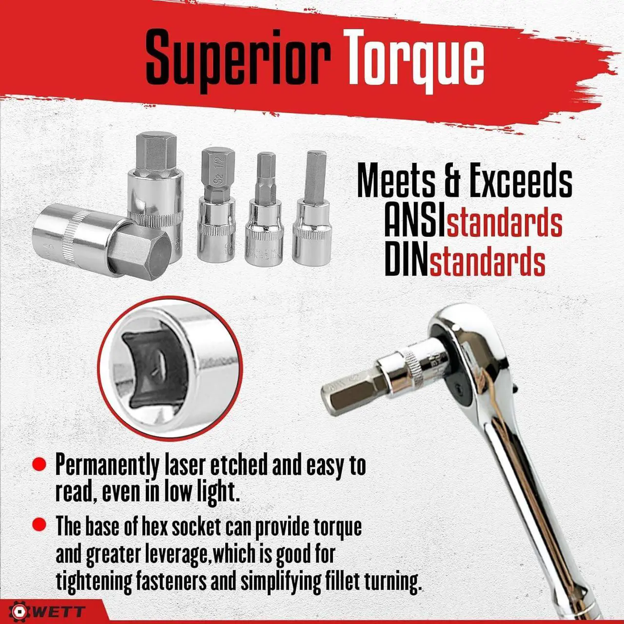 Alt view image 5 of 7 - 32pcs Master Hex Bit Socket Set, Allen Socket Set, 1/4'', 3/8', 1/2'' Hex Drive Sockets, SAE and Metric, 5/64 Inch to 3/4 Inch and 2mm to 19mm, S2 Steel & Cr-V Steel