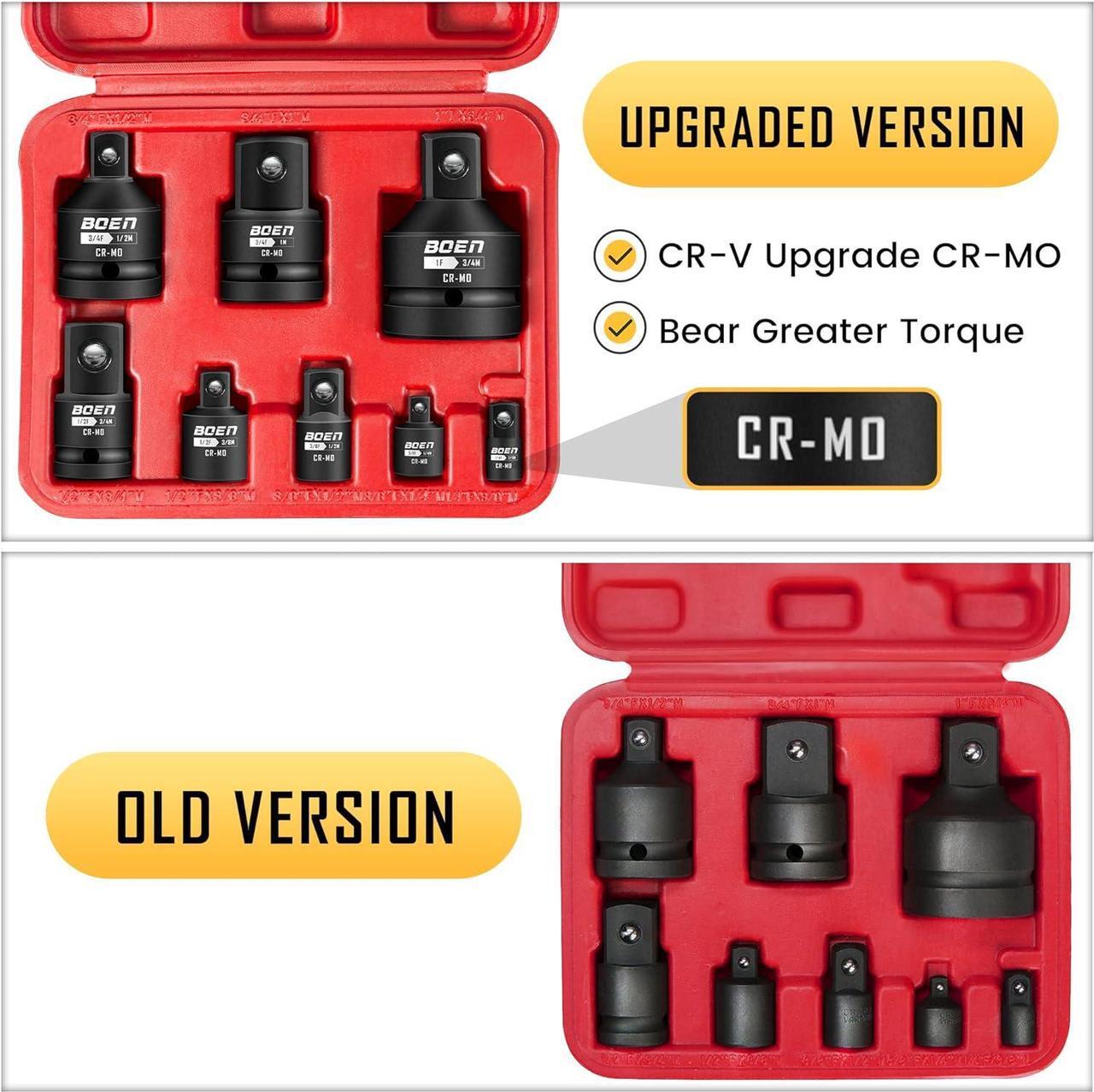 Alt view image 2 of 7 - 8 Piece Impact Socket Adapter and Reducer Set, 1/4" 3/8" 1/2" 3/4" Drive Socket Adapter Set with Durable Case for Impact Driver Conversions (Upgraded)