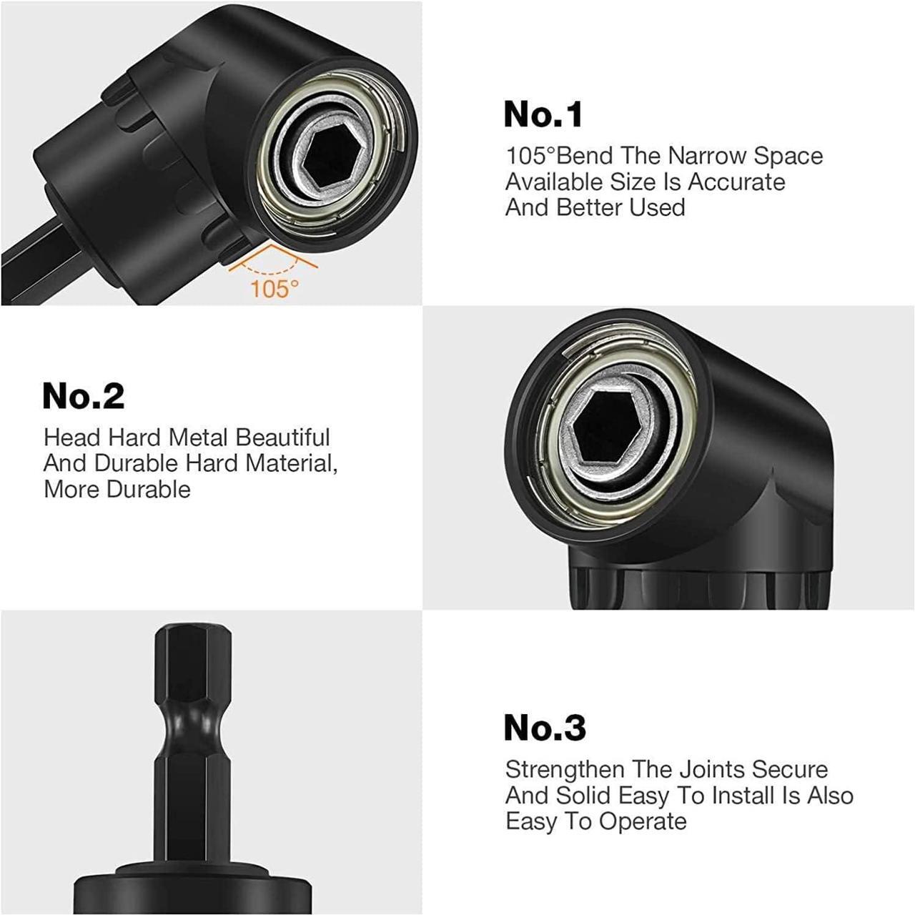 Alt view image 4 of 7 - Impact Grade Driver Sockets Adapter Extension Set Drill Bit 3Pcs 1/4 3/8 1/2" Universal Socket Adapter Set and Right Angle Drill 105 Degree Right Angle Screwdriver set Drill Hex Bit Socket Adapter