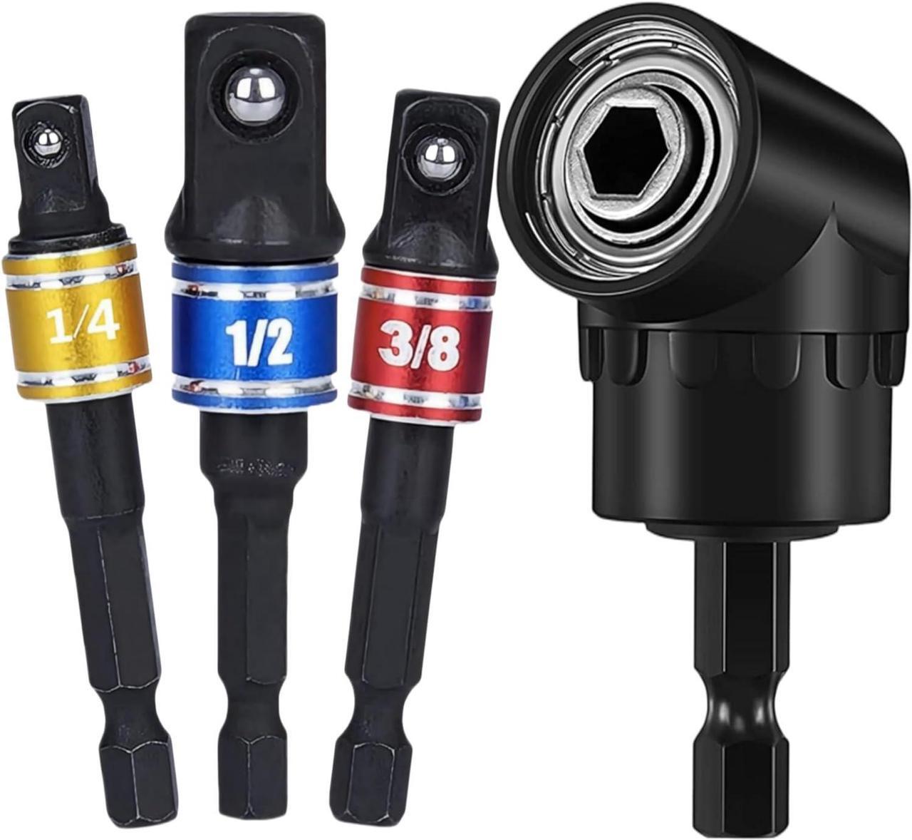 Main image of Impact Grade Driver Sockets Adapter Extension Set Drill Bit 3Pcs 1/4 3/8 1/2" Universal Socket Adapter Set and Right Angle Drill 105 Degree Right Angle Screwdriver set Drill Hex Bit Socket Adapter