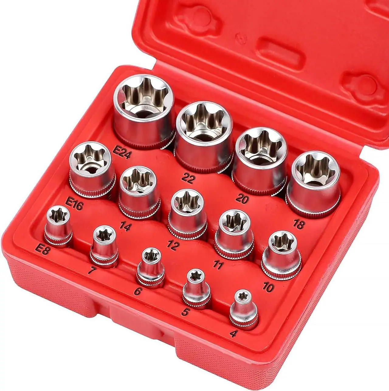 Main image of SEDY 14-Piece E-TORX Socket Set - Premium Female Torx Socket Set, Ultimate Star Socket Set, Torque Socket Set, External Torx Socket Set, E4 E5 E6 E7 E8 E10 E11 E12 E14 E16 E18 E20 E22 E24 Socket Set