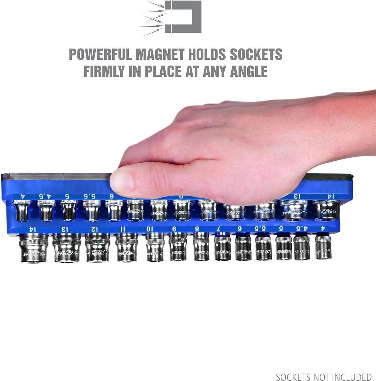 Alt view image 5 of 7 - OEMTOOLS 22486 3 Piece Metric Magnetic Socket Tray Set, Magnetic Socket Organizer Holds Up to 75 Sockets in 1/4", 3/8", and 1/2" Sizes, Blue Magnetic Socket Holders