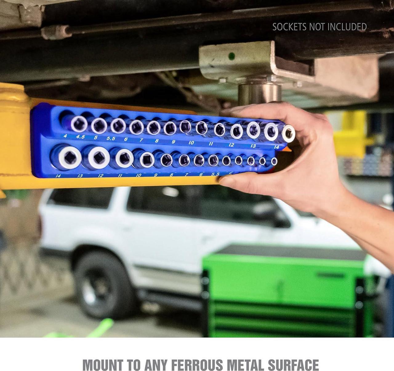 Alt view image 7 of 7 - OEMTOOLS 22486 3 Piece Metric Magnetic Socket Tray Set, Magnetic Socket Organizer Holds Up to 75 Sockets in 1/4", 3/8", and 1/2" Sizes, Blue Magnetic Socket Holders