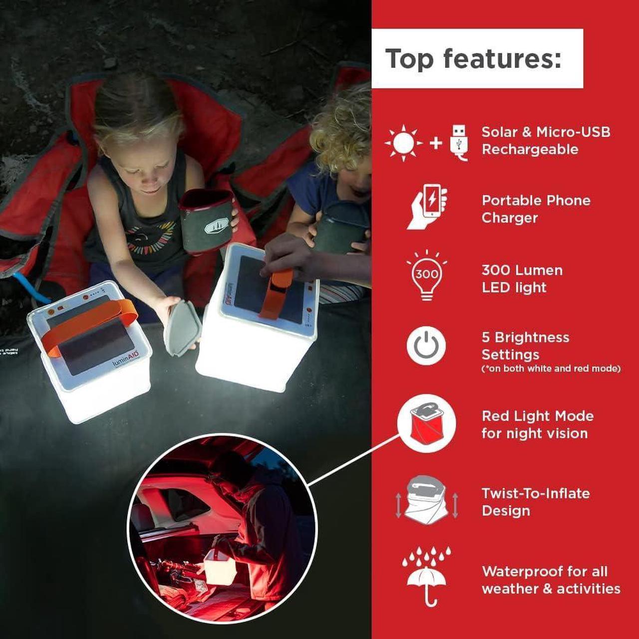 Alt view image 2 of 7 - LuminAID 2-in-1 Solar Camping Lantern and Phone Charger - Inflatable LED Lamp for Camping, Hiking and Travel - Emergency Light for Power Outages, Hurricane, Survival Kits - As Seen on Shark Tank