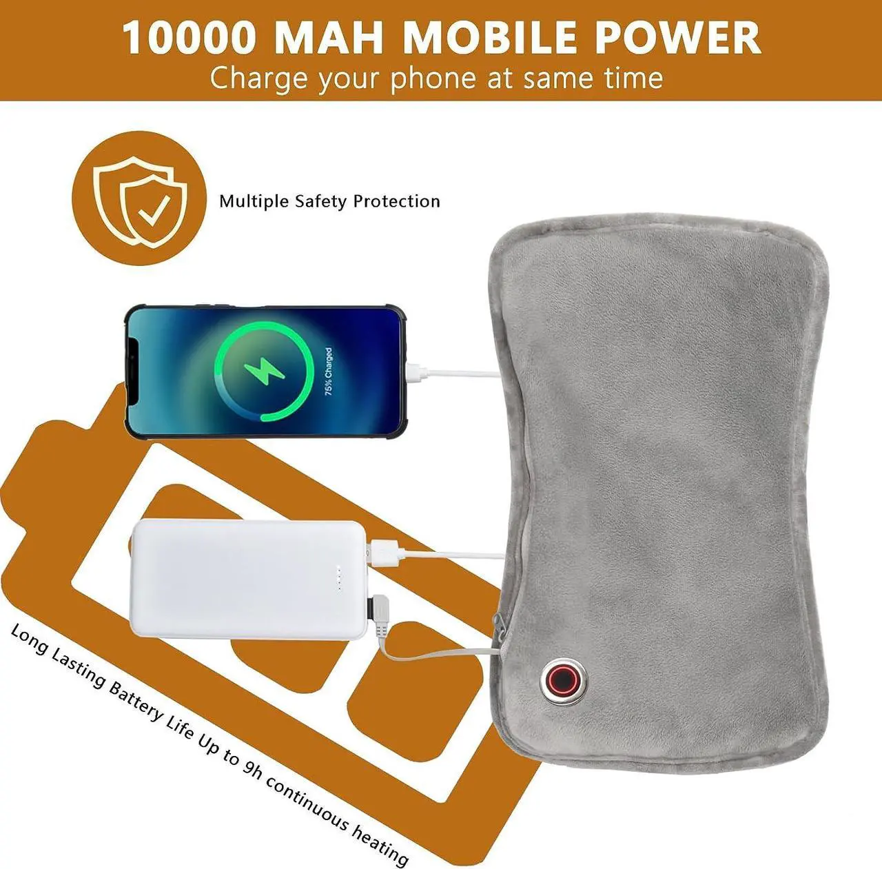 Alt view image 5 of 7 - Hand Warmers Rechargeable, 10000mAh Electric Heated Gloves Power Bank Portable Graphene Handwarmers Pouch with 3 Levels & Double-Sided Heating for Hunting Camping Golf Xmas Gifts for Women Men Kids