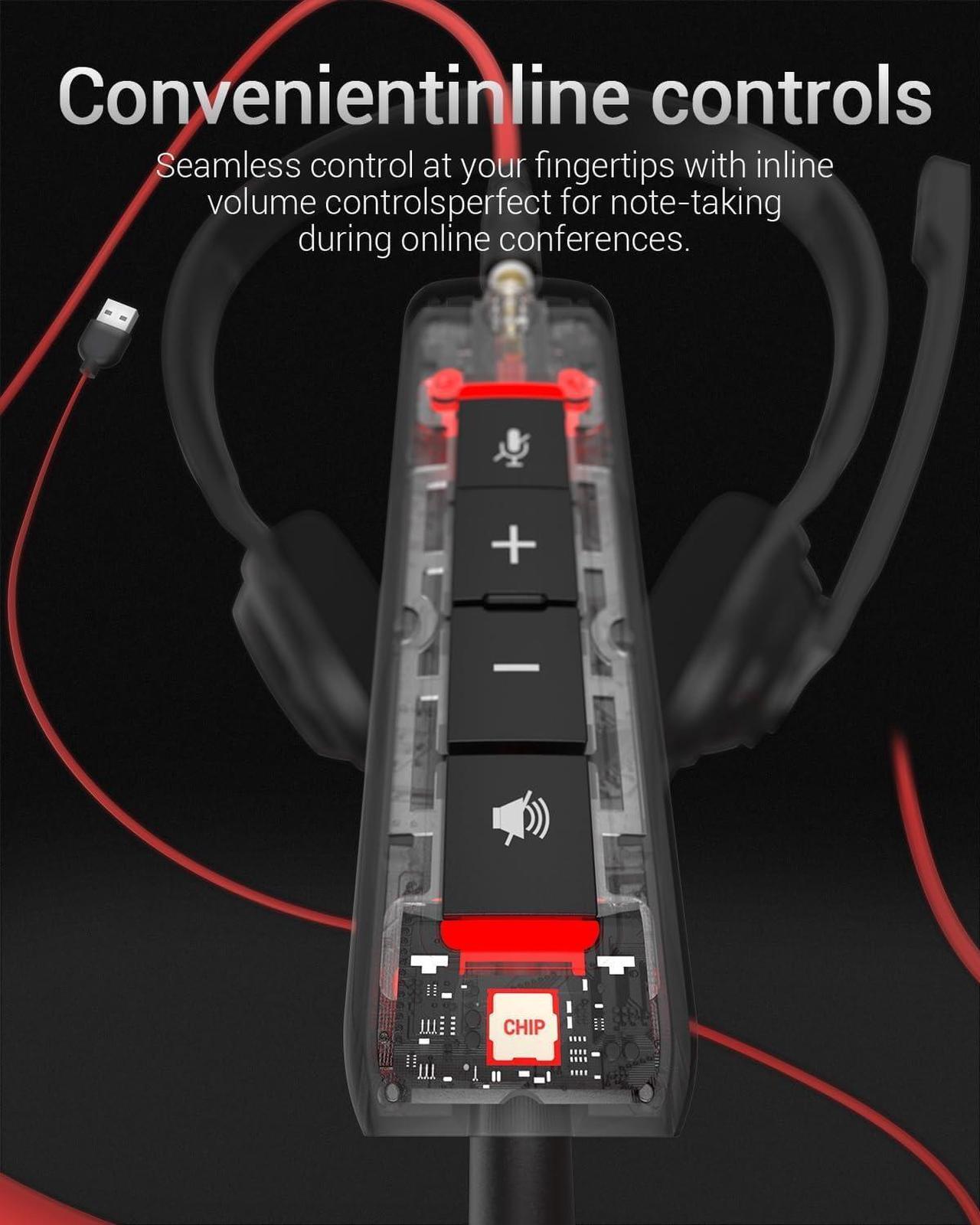 Alt view image 5 of 7 - HW02 USB Computer Headset with Clear Chat Microphone Lightweight On-Ear Wired Headset for MS Teams Skype Webinars Call Center and More (Black)