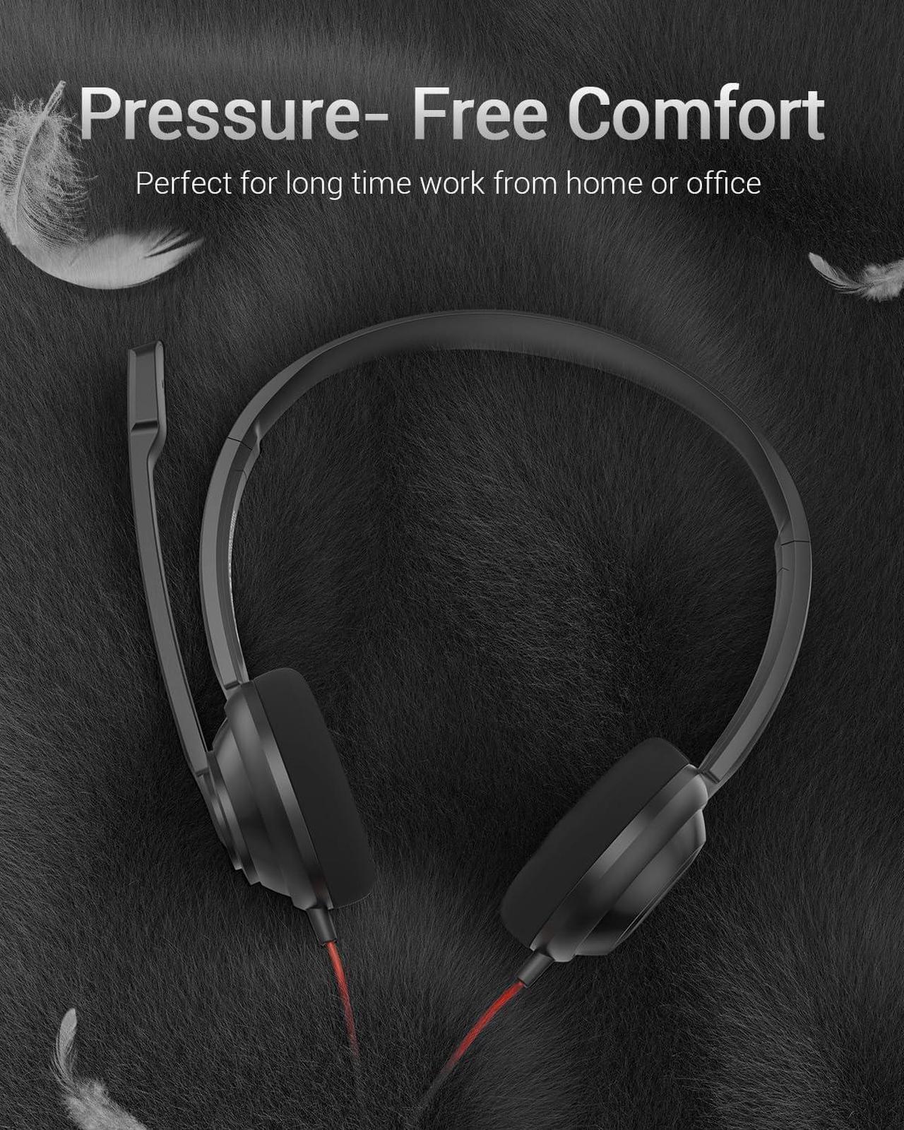 Alt view image 6 of 7 - HW02 USB Computer Headset with Clear Chat Microphone Lightweight On-Ear Wired Headset for MS Teams Skype Webinars Call Center and More (Black)