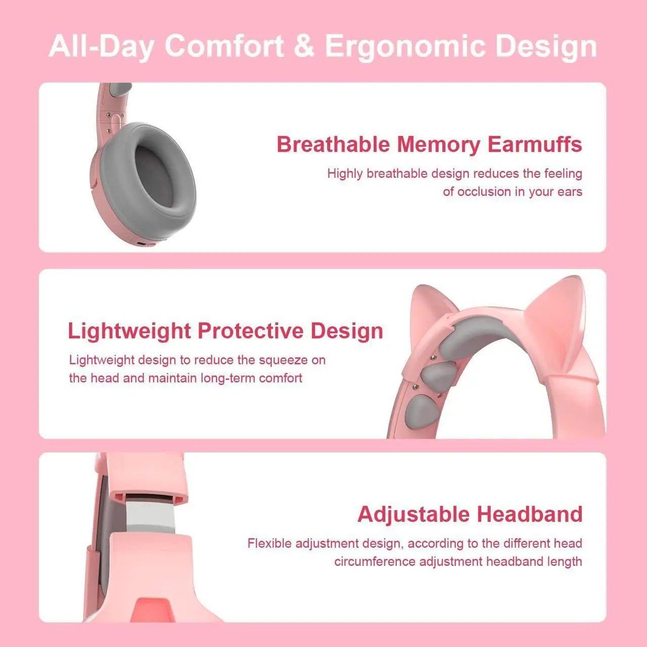 Alt view image 5 of 7 - PHOINIKAS PS4 Gaming Headset for PS5, PC, Switch, Q9 Over Ear Gaming Headphones with Detachable Mic, Wireless Bluetooth 5.3 Music Headphones only for Phone/Laptop/Table (Pink)