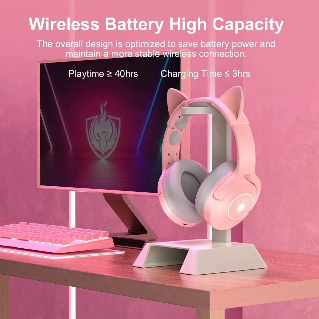 Alt view image 6 of 7 - PHOINIKAS PS4 Gaming Headset for PS5, PC, Switch, Q9 Over Ear Gaming Headphones with Detachable Mic, Wireless Bluetooth 5.3 Music Headphones only for Phone/Laptop/Table (Pink)