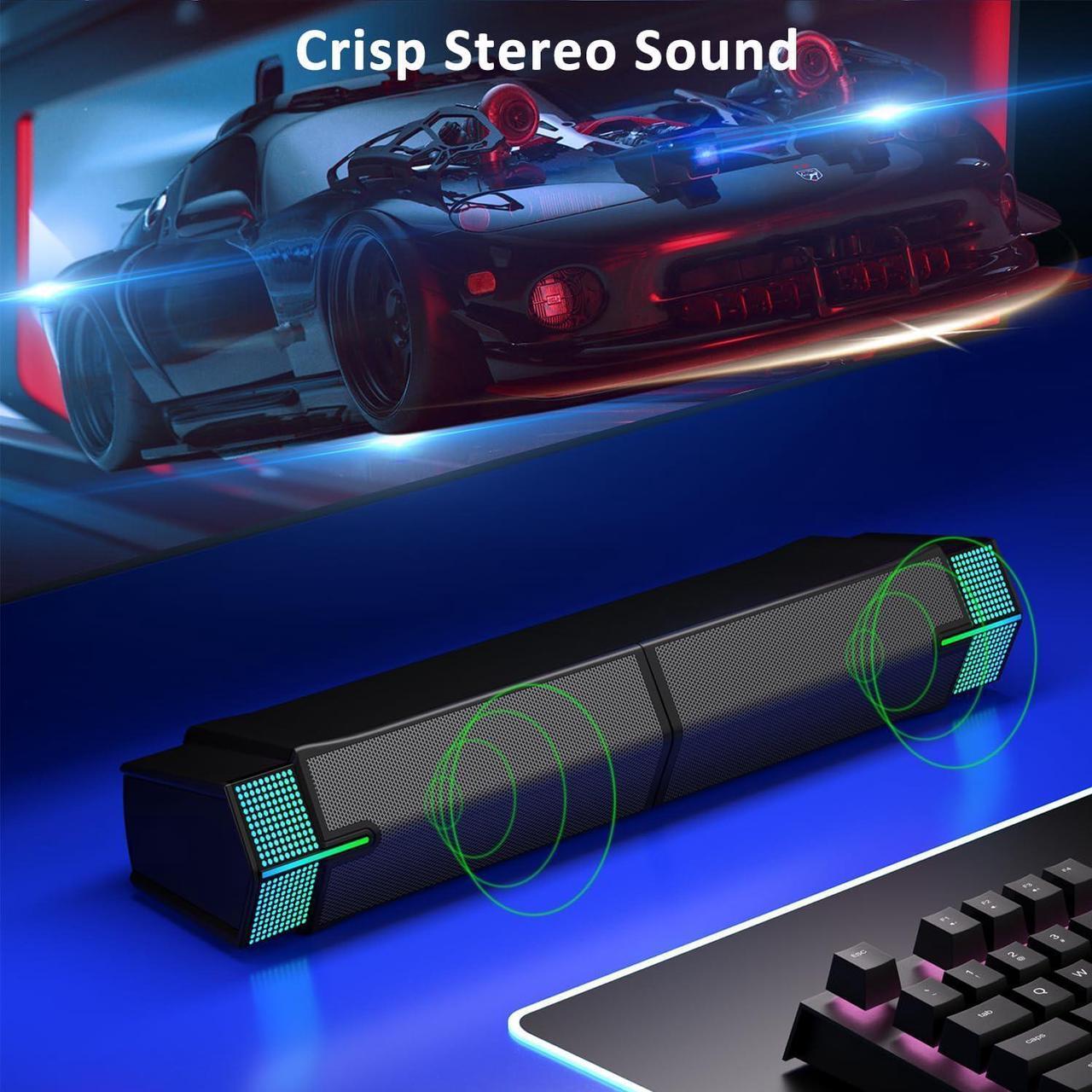 Alt view image 3 of 7 - Jeecoo M20 Bluetooth Computer Speakers for PC Desktop Monitor, Gaming PC Sound Bar - Wired USB-Powered, Superb Stereo Sound, with Gradient LED Lighting - Combine/Separate to Customize Your Desk