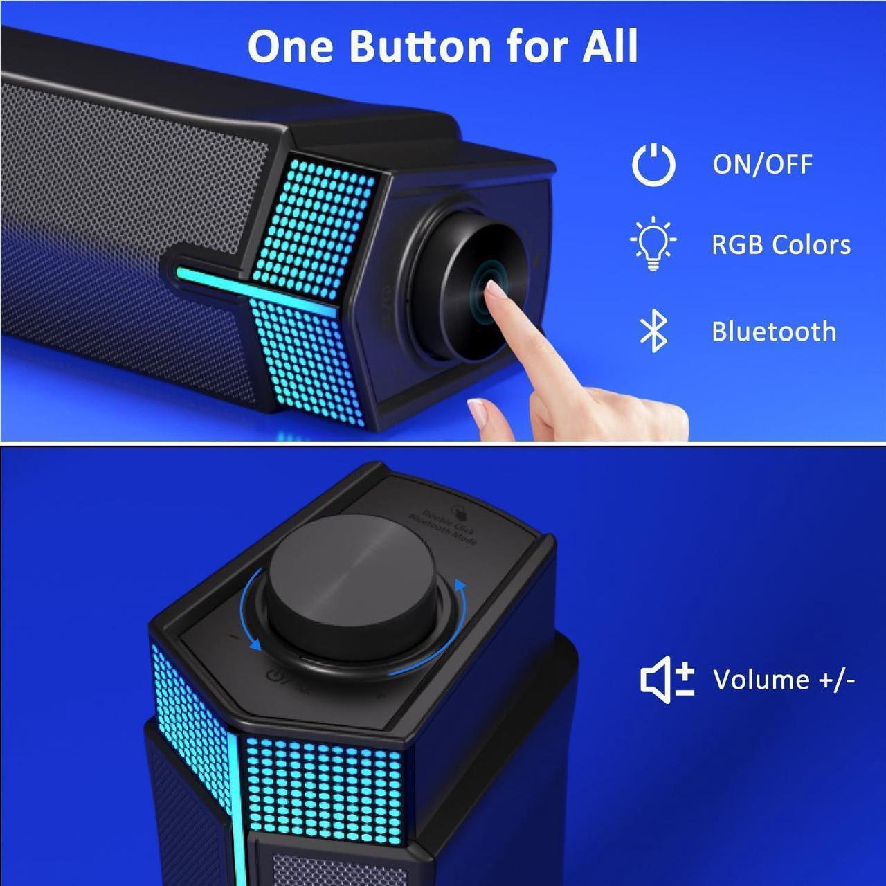 Alt view image 4 of 7 - Jeecoo M20 Bluetooth Computer Speakers for PC Desktop Monitor, Gaming PC Sound Bar - Wired USB-Powered, Superb Stereo Sound, with Gradient LED Lighting - Combine/Separate to Customize Your Desk
