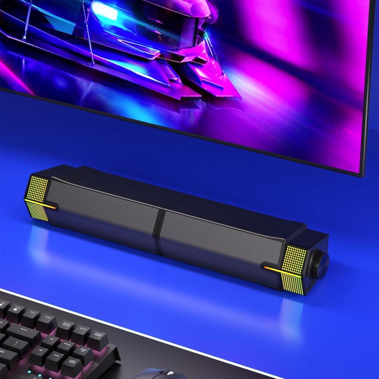 Alt view image 7 of 7 - Jeecoo M20 Bluetooth Computer Speakers for PC Desktop Monitor, Gaming PC Sound Bar - Wired USB-Powered, Superb Stereo Sound, with Gradient LED Lighting - Combine/Separate to Customize Your Desk