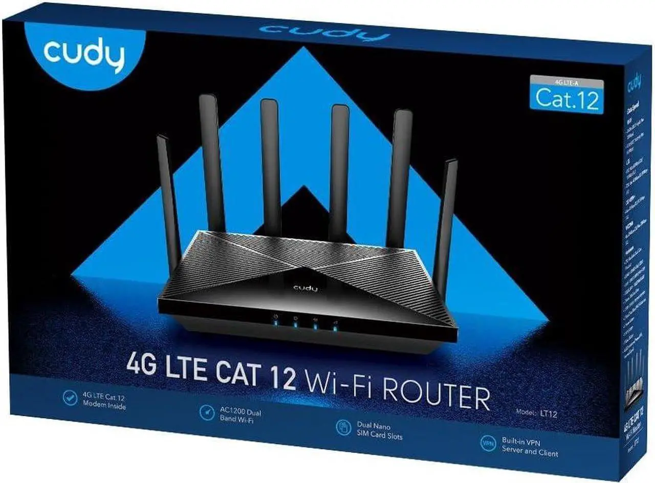Alt view image 2 of 7 - Cudy 4G LTE Cat 12 WiFi Router, LTE Modem Router, Qualcomm Chipset, Dual SIM 4G Cellular Router, AC1200 Dual Band WiFi, 4 Gigabit Ports, OpenVPN, WireGuard, Band Lock, TTL, at Command