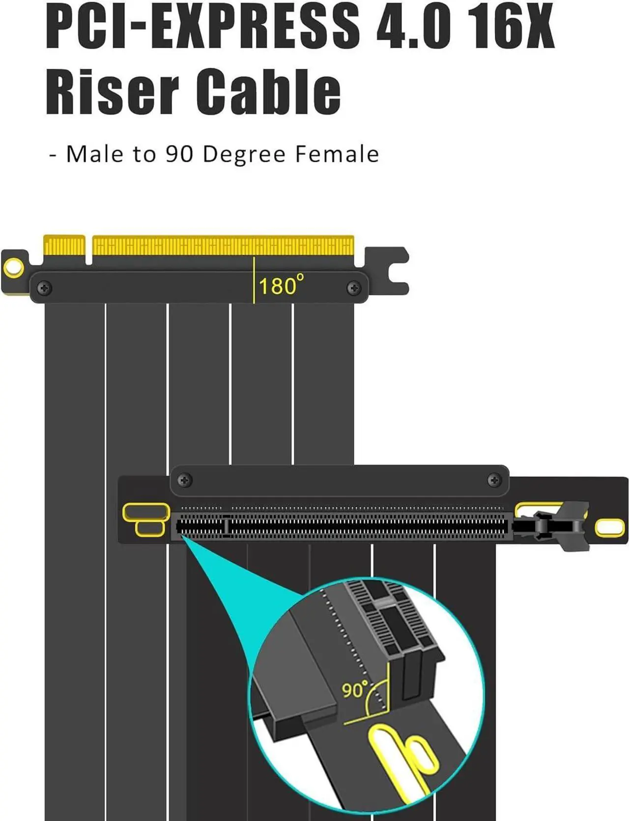 Alt view image 2 of 7 - GLOTRENDS PCIe 4.0 X16 GPU Riser Cable Length 200mm, Female 90 Degree Angle, Compatible with Gen 4 GPUs, Such as RTX4090-RTX3060, RX7900, RX6950XT-RX6500XT,etc (PCIE40-20-90)