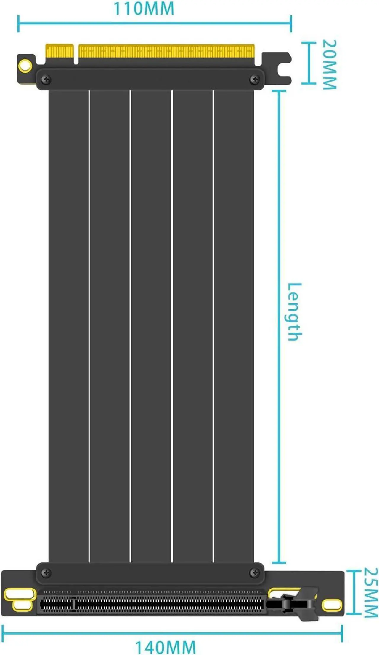 Alt view image 3 of 7 - GLOTRENDS PCIe 4.0 X16 GPU Riser Cable Length 200mm, Female 90 Degree Angle, Compatible with Gen 4 GPUs, Such as RTX4090-RTX3060, RX7900, RX6950XT-RX6500XT,etc (PCIE40-20-90)