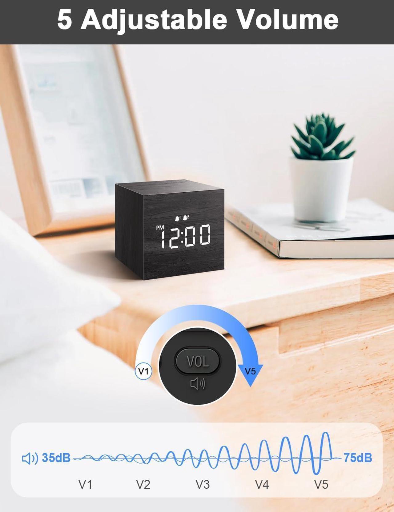 Alt view image 6 of 7 - JALL Digital Alarm Clock, with Wooden Electronic LED Time Display, Dual Alarm, 2.5-inch Cubic Small Mini Wood Made Electric Clocks for Bedroom, Bedside, Desk, Black