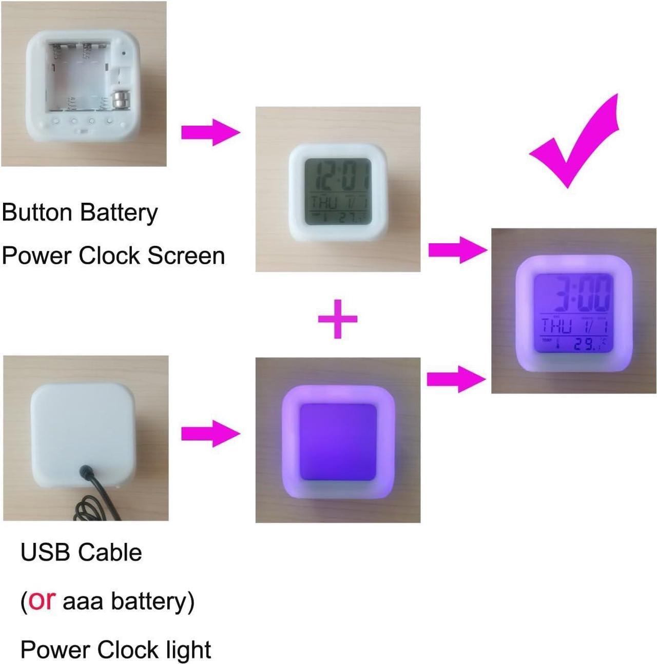 Alt view image 2 of 6 - 3 inch Small Size Mini LED Anime Digital Alarm Clock 7 Colorful Light Bedroom Decorations with Temperature,Date,Stitch Room Decor for Girl