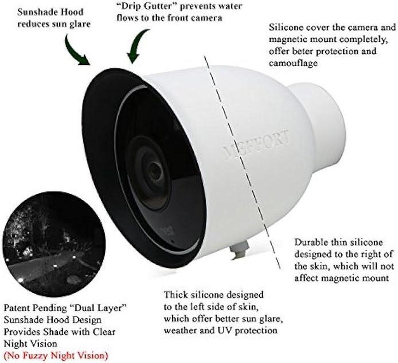 Alt view image 2 of 4 - Silicone Skin Case Cover with Dual Layer Sunshade Design (Clear Night Vision) for Nest Cam Outdoor Wired (1st Generation), Offer Sun Glare UV Weather Protection & Disguise Camera - 2 Pack. White