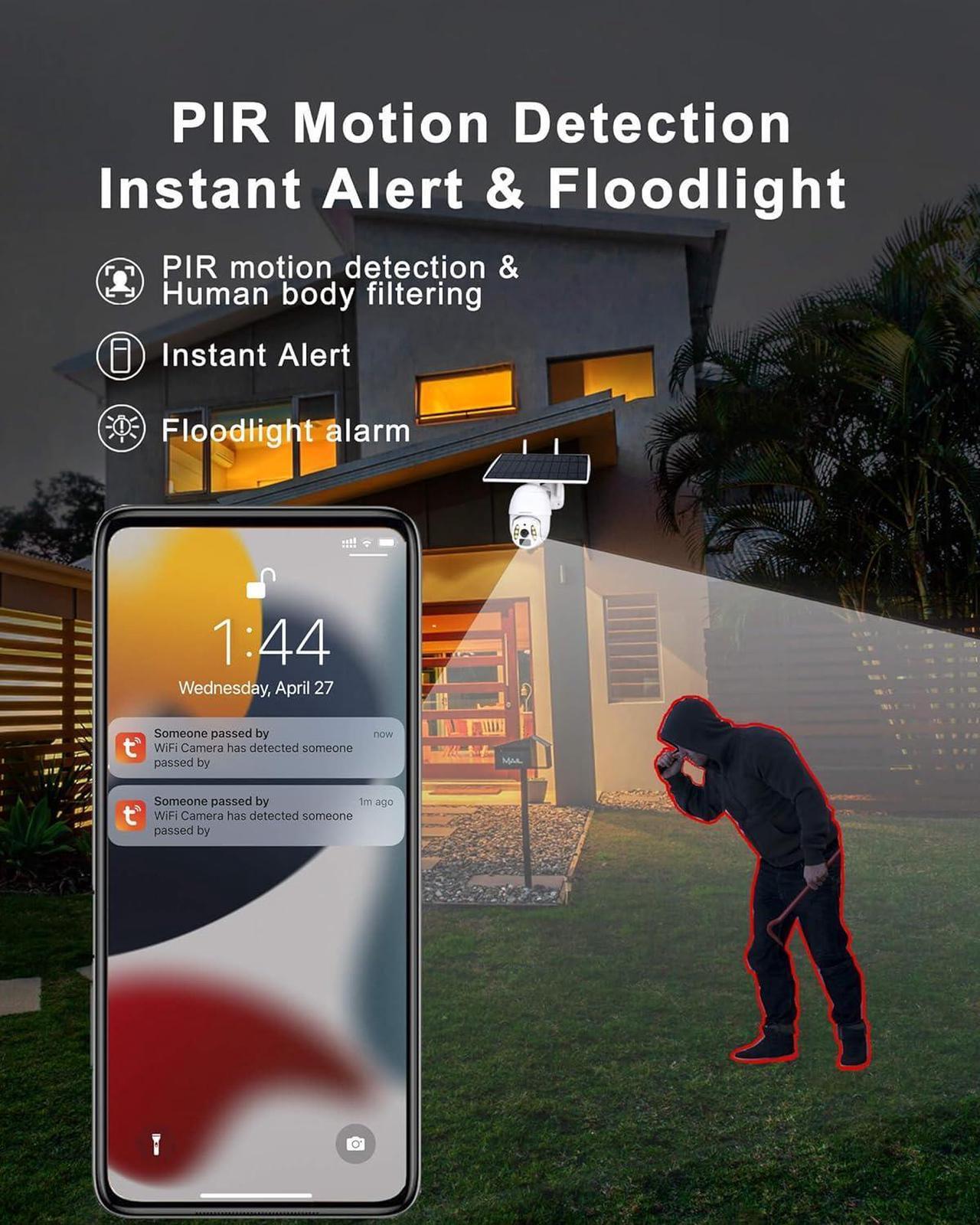 Alt view image 5 of 7 - Solar Tuya Smart Camera, 4MP Solar Security Camera Wireless Outdoor with Floodlight, PTZ WiFi Camera for Home Surveillance, 98FT Night Vision, Motion Detection, Waterproof IP66, 2 Way Audio