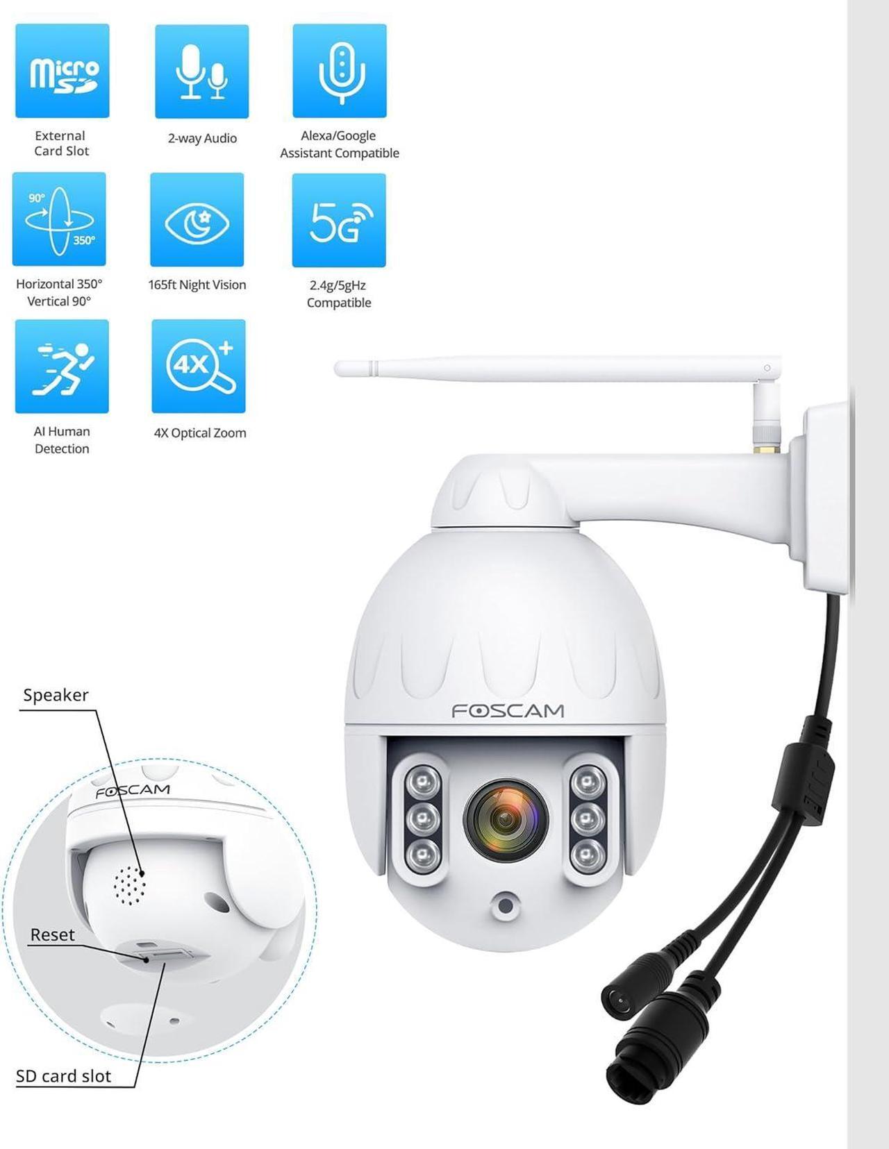 Alt view image 6 of 7 - FOSCAM Home Security Camera R4S 4MP(2K) WiFi Camera & SD4 2k 4MP Outdoor Security Camera, 5G/2.4GHz WiFi PTZ with 4X Optical Zoom