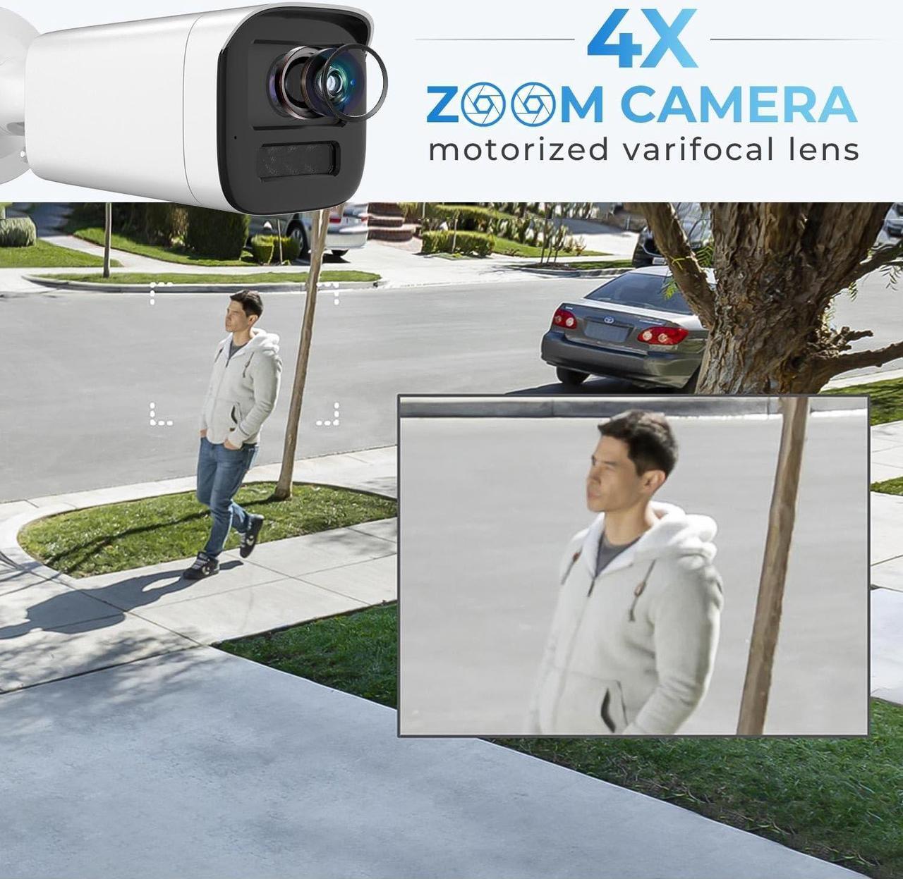 Alt view image 4 of 7 - 4MP Optical Zoom IP Camera,4X Outdoor Varifocal Bullet PoE Camera with 2.8-12mm Motorized Lens, Human and Vehicle Detection, 164ft Smart Color Night Vision, MIC, H265+, IP67 Waterproof