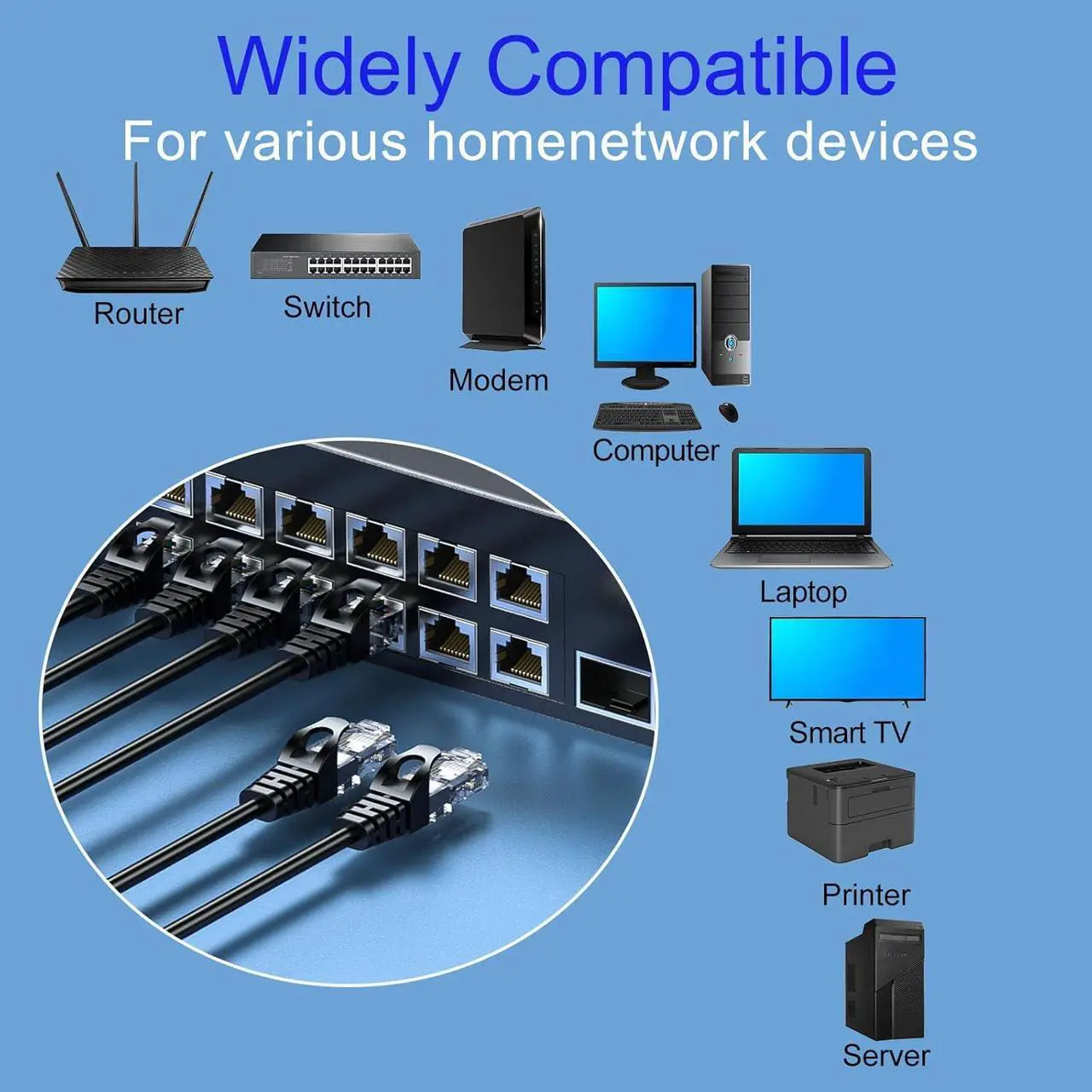 Alt view image 6 of 6 - Cat 6 Ethernet Cable 5FT 10Pack, Cat6 Ethernet Patch Cable 10Gbps, High-Speed UTP Cat6 Network Cable Pure Copper, Cat 6 Cable for Home and Office Network, Black