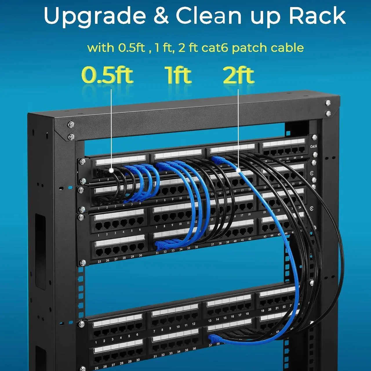 Alt view image 5 of 7 - Patch Cables Cat6 1ft (48 Pack), Ethernet Patch Cable 10G, Cat 6 Patch Cable for Patch Panel to Switch, Flexiable Cat 6 Ethernet Cable with Gold Plated Black