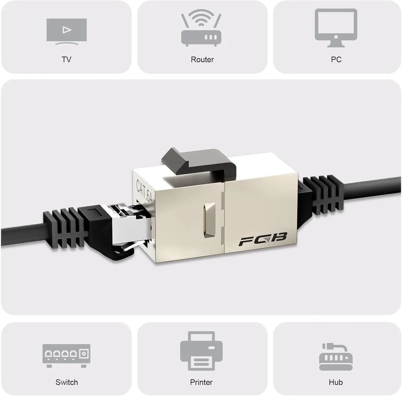 Alt view image 3 of 6 - FGB 10 Pack Cat6a Shielded Keystone Coupler, Female to Female RJ45 Keystone Jack, Ethernet Keystone Coupler in Silver