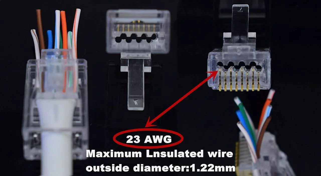 Alt view image 2 of 7 - PETECHTOOL RJ45 CAT6A CAT6 Pass Through Connectors 23 AWG Cables 50-Pack - End Bold Ethernet 8P8C Gold Plated Modular Plug for Unshielded Twisted Pair Solid Wire & Standard Cables