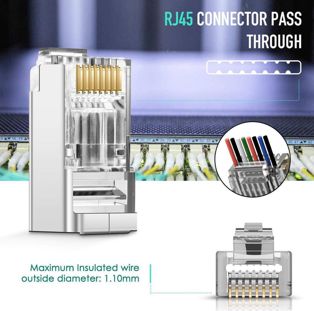Alt view image 2 of 7 - Shielded RJ45 CAT5 CAT6 Pass Through Connectors - Pass through Modular Plugs Gold Plated 3 Prong 8P8C Ethernet Ends for Solid Wire and Stranded Cable(50pcs)