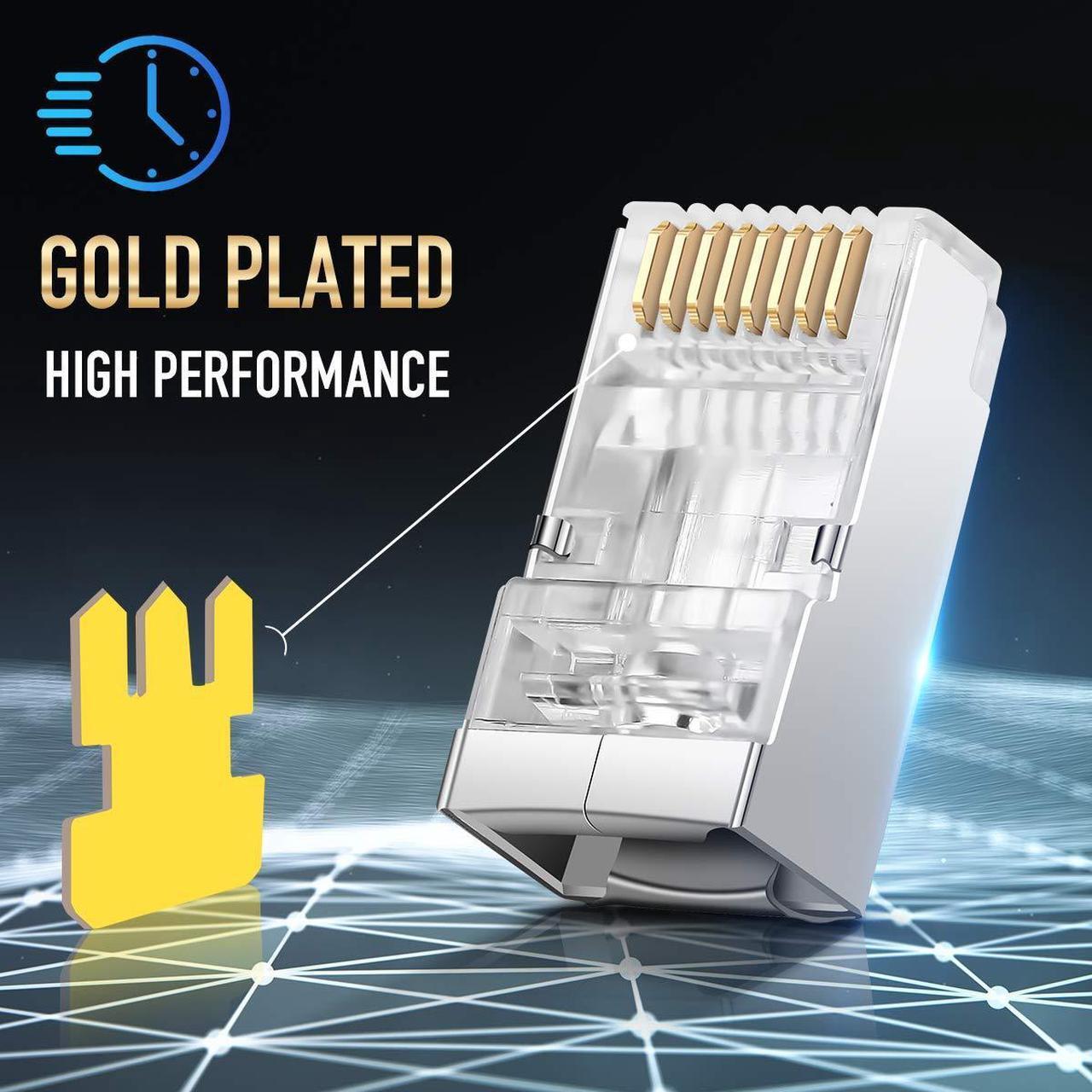 Alt view image 5 of 7 - Shielded RJ45 CAT5 CAT6 Pass Through Connectors - Pass through Modular Plugs Gold Plated 3 Prong 8P8C Ethernet Ends for Solid Wire and Stranded Cable(50pcs)