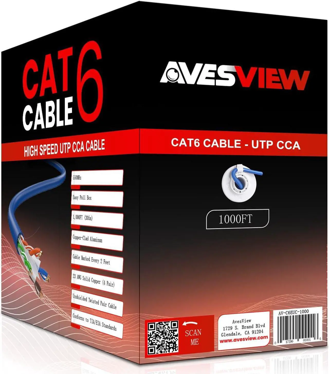 Alt view image 2 of 7 - CAT 6 Ethernet Cable 1000ft Indoor Easy Pull Box 10Gbps Premium Quality High-Speed Bulk CAT6 Cable 1000ft Unshielded Copper Clad Aluminum (CCA) 23AWG 550MHz 1000 FT CAT 6 Cable - Blue