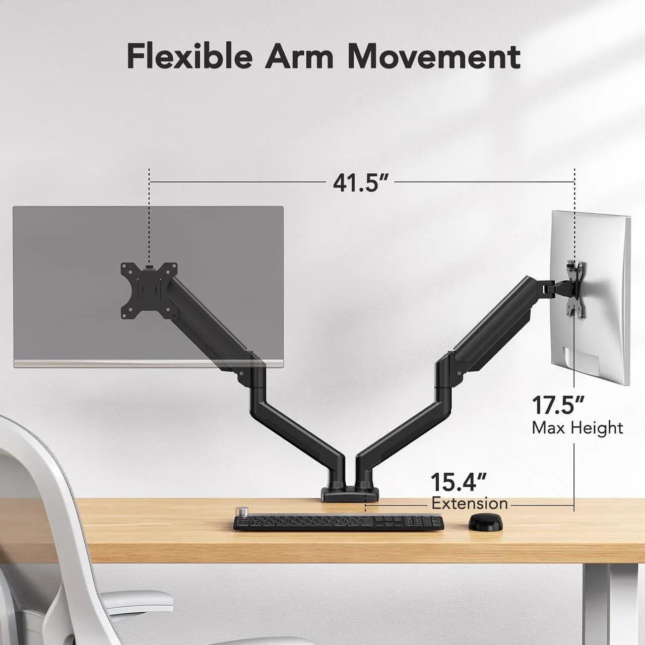 Alt view image 4 of 7 - Dual Monitor Mount for 2 Monitors up to 32 inches Each Arm Holds Max 22lbs Dual Monitor Stand with Gas Spring System Height-Adjustable/Tilt/Swivel/Rotate VESA Standard 75mm or 100mm