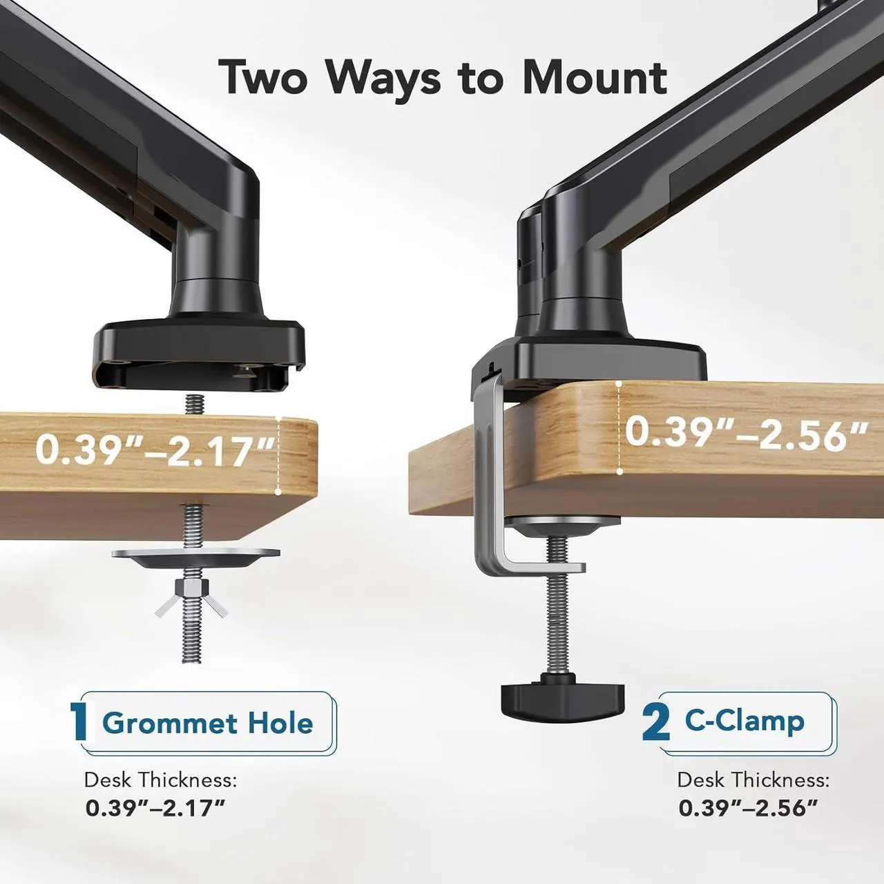Alt view image 7 of 7 - Dual Monitor Mount for 2 Monitors up to 32 inches Each Arm Holds Max 22lbs Dual Monitor Stand with Gas Spring System Height-Adjustable/Tilt/Swivel/Rotate VESA Standard 75mm or 100mm